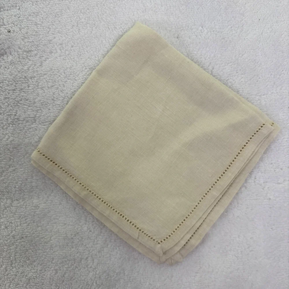 Handmade Embroidered Linen Handkerchief Floral Wisteria Blue‎ Pink Purple Accent